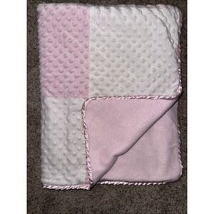 Spa Silk Baby Blanket Patchwork Satin Trim Pink White Minky Fleece Soft Lovey